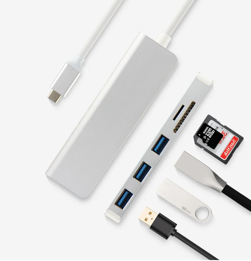 Алюминиевый USB C концентратор тип-c до 3 портов USB 3,0 концентратор TF кард-ридер конвертер кабель для ноутбука Macbook Тип C концентратор адаптер