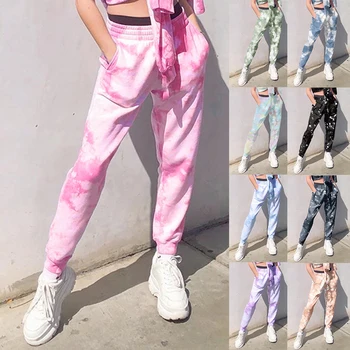 

Hippie Pants for Women Tie Dye Sweatpants Women Elastic High Waist Baggy Pants Hip Casual Loose Pants Lady Fashion Pink