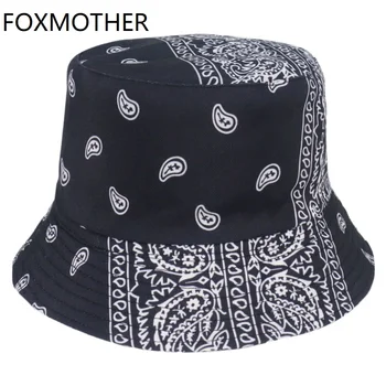 

FOXMOTHER New Summer Black Red Paisley Pattern Fishing Fisherman Caps Bucket Hats Mens Women Bob Gorras Hip Hop Panama Casquette