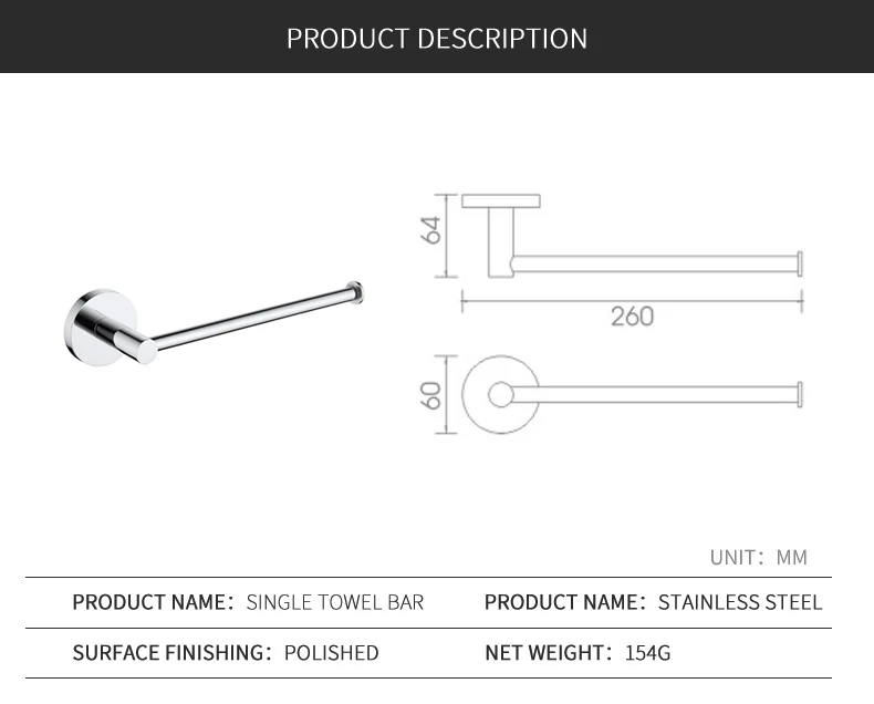 Полированный SUS304 нержавеющая сталь одно полотенце бар вешалка для полотенец Держатель настенные аксессуары для ванной комнаты