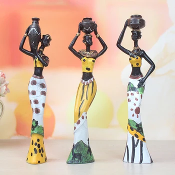 

3 Pcs Sculptures Craft Decor Exotic African Lady Resin Exquisite Home Figurine Display Handmade Statue Table Gift
