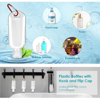 

8pcs Portable Transparent Keychain Bottles Funnels 50ml Refillable Squeeze Bottle Leak-proof Empty Hand Sanitizer Container