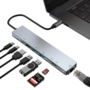 

USB C HUB Type C to HDMI Switch RJ45 USB 3.0 Port SD/TF Card Reader USB-C Power Delivery for MacBook Pro USB C Dock Splitter