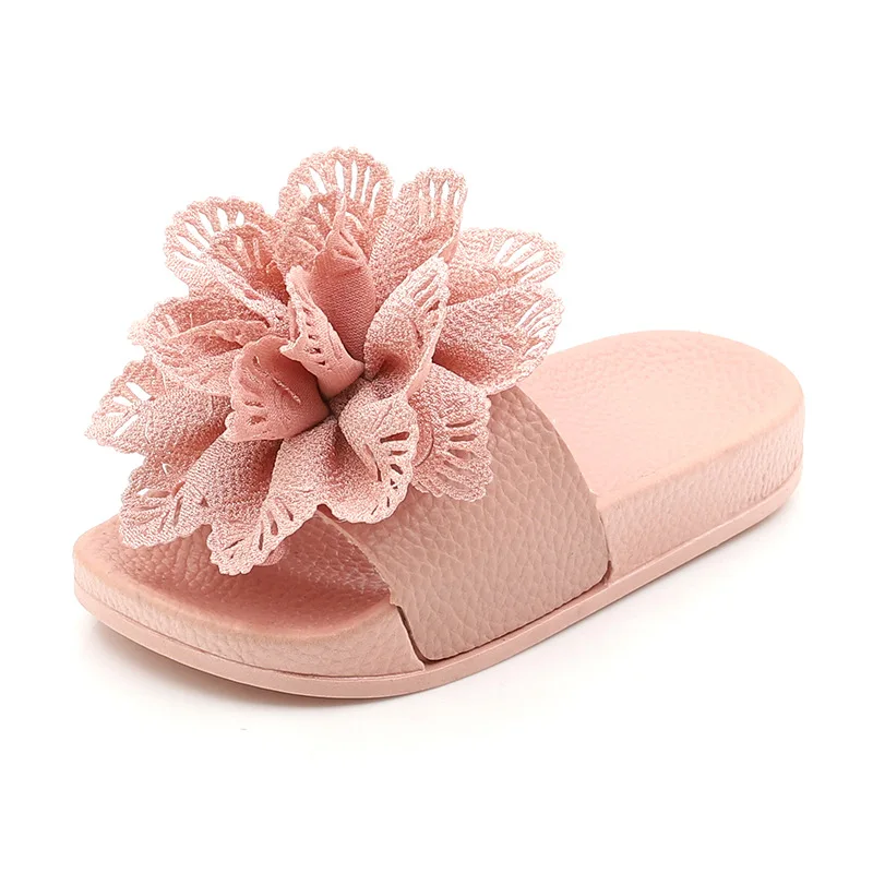 Детские пляжные тапочки принцессы с большими цветами; обувь для маленьких девочек; детские Нескользящие уличные сандалии с мягкой подошвой; домашняя обувь для ванной