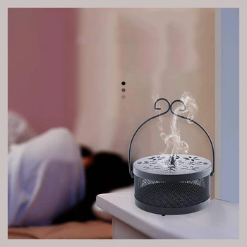 

Iron Fireproof Mosquito Coil Holder Safe Household Office Retro Mosquito Incense Burner Box Small Stove for Winter