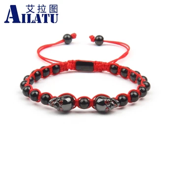 

Ailatu Double Skull Skeleton Macrame Bracelet with 6mm Stainless Steel Beads Free Logo Service