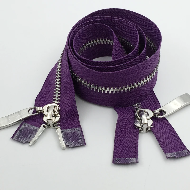 purplesilver 1 шт. Meetee 80/100/120 см автоматический металлический замок молния золотой двойной слайдер застежки-молнии для куртки пальто DIY сумка Аксессуары для шитья одежды - Цвет: purplesilver