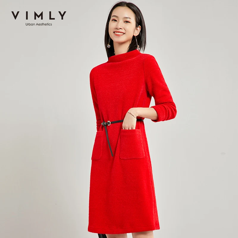 Женское трикотажное платье свитер Vimly однотонное винтажное мини с воротником