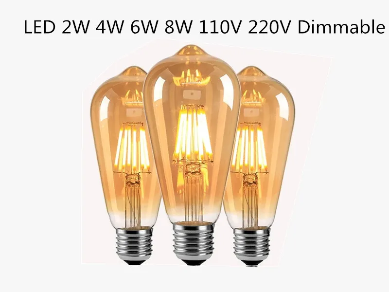 LED Edison Filament Bulbs Golden Art Lights ST64 Dimmable E27 B22 2W 4W 6W 8W 10W 12W 220V 110V 2700K 360 Degree Energy Lamps