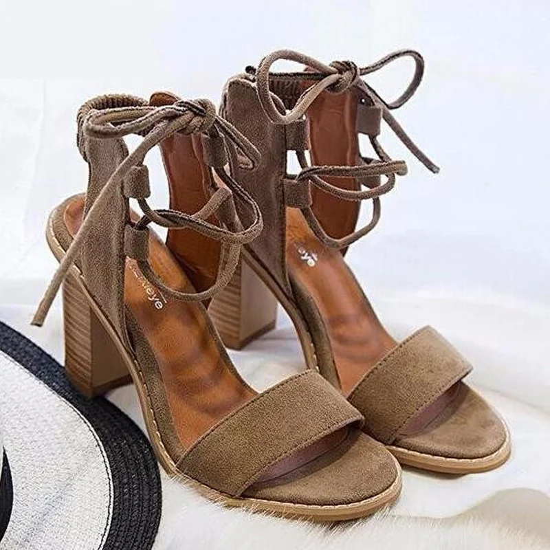 

2019 Sexy Women Pumps Open Toe Lace up Heels Sandals Woman sandals Thick with Women Shoes women High heels
