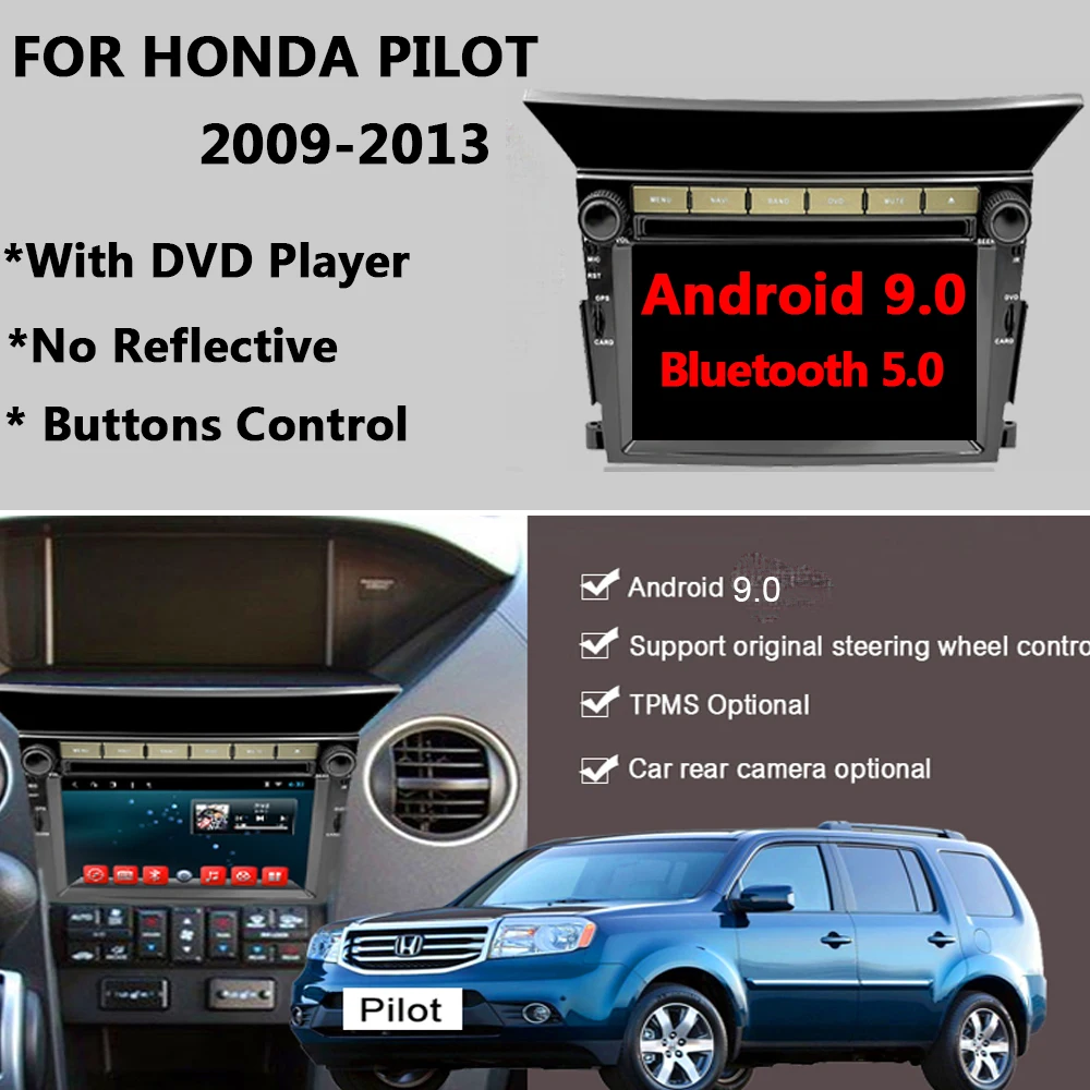 YAZH 4GB 64GB Auto Radio Multimedia For Honda Pilot 2009 2010 2011 2012 Android 9.0 8 Core Car Head Unit GPS Navigation With DSP
