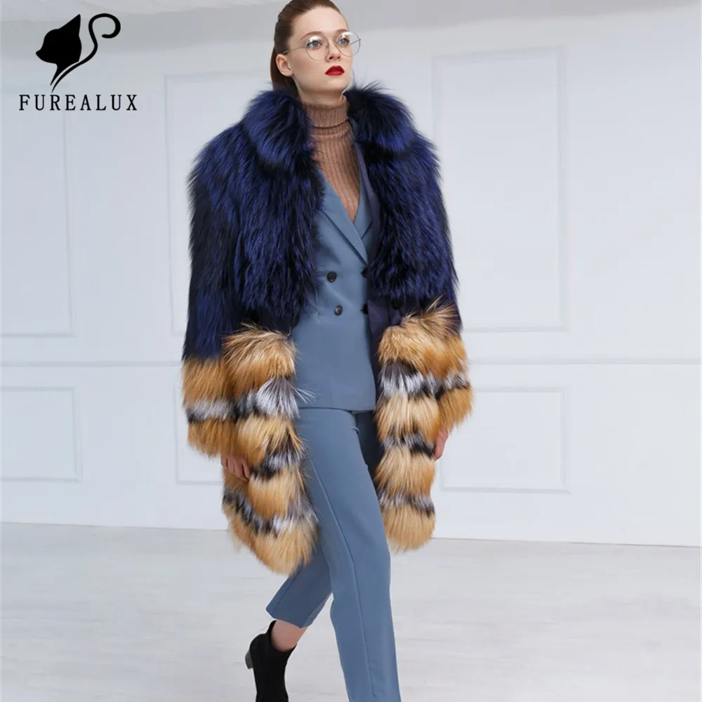 

Fashion New Style Real Silver Fox Natural Red Fox Fur Coats With Stand Collars Whole Skin Fur Winter Thick Warm Hot Sell Jackets