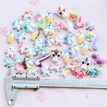 

30pcs/pack 3D Resin Rainbow Unicorn Model Fridge Magnets Crafts Flatback Cabochon Sticker Fit Decorations DIY Accessories