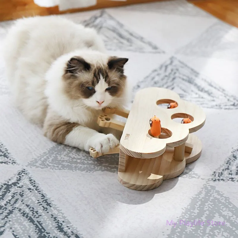 Кошка игрушки для домашних животных из цельного дерева кошка игрушка-головоломка Интерактивная 3 отверстиями забавный кот Охота Мышь хомяк Stick Секс игрушки для домашних животных Товары для кошек C42