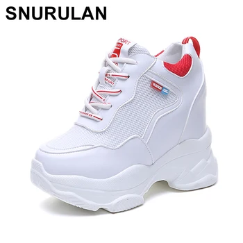 

SNURULAN Women's casual shoes 11 cm, fashion platform shoes with hidden high heels and lacing, 2019 women's leisure shoes,