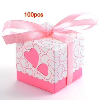

100x Dragee Wedding Bridal Wedding Heart Baptism decoration table + ribbon pink