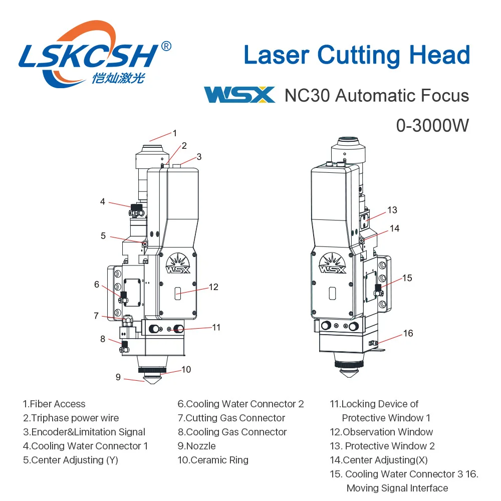 LSKCSH WSX 0-3 кВт автоматическая фокусировка NC30 волоконная Лазерная режущая головка Максимальная Лазерная мощность 3000 Вт для резки металла