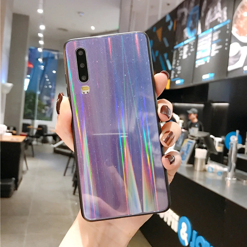 Чехол из закаленного стекла для Xiaomi mi 9 SE CC9 CC9E A3 Lite с градиентом Aurora Red mi K20 Note 7 8 Pro, разноцветный чехол для телефона - Цвет: Laser flash powder6