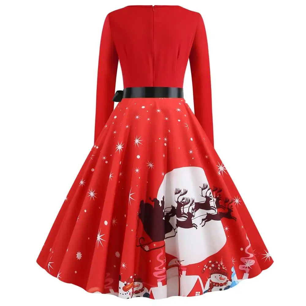 2019 женское рождественское платье с длинным рукавом повседневное Ретро вечернее
