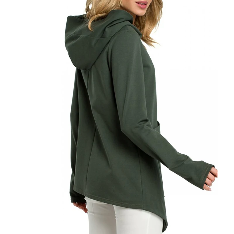 Very best Women Hooded Jacket Oblique Zipper Coat 2019 Big Pocket Long Sleeve Irregular Hem Outwear Thumb Hol