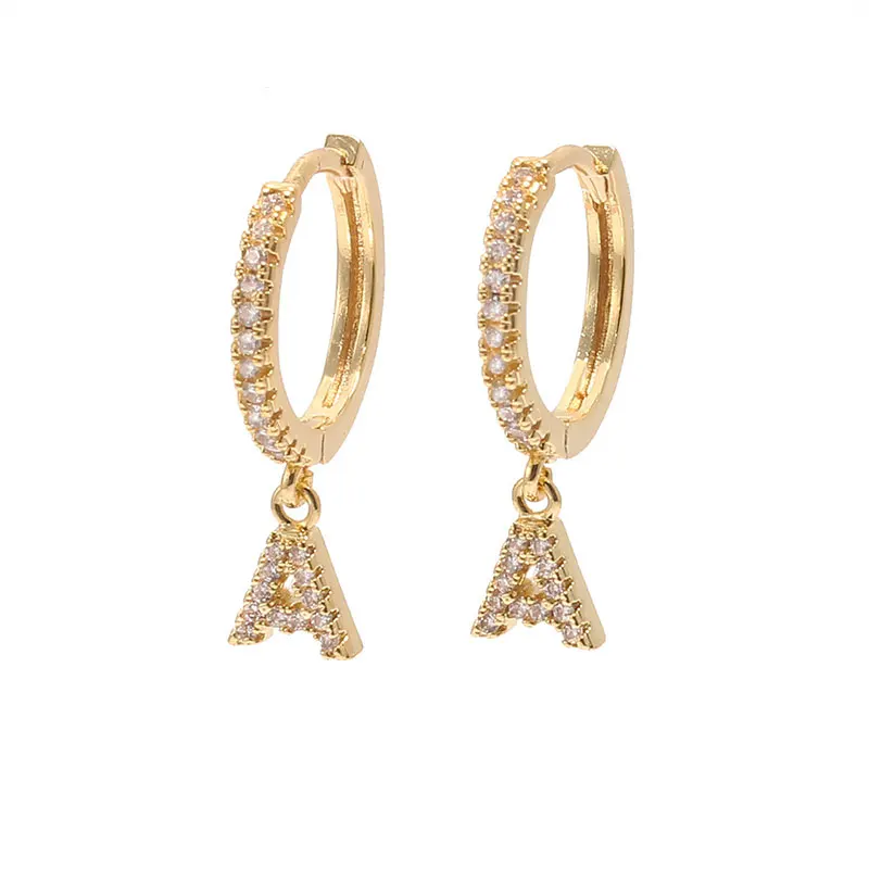 

Sale clear cz 26 Initial charm circle dangle drop earring personalized Golden Silvery letter Alphabet earrings Name Gifts