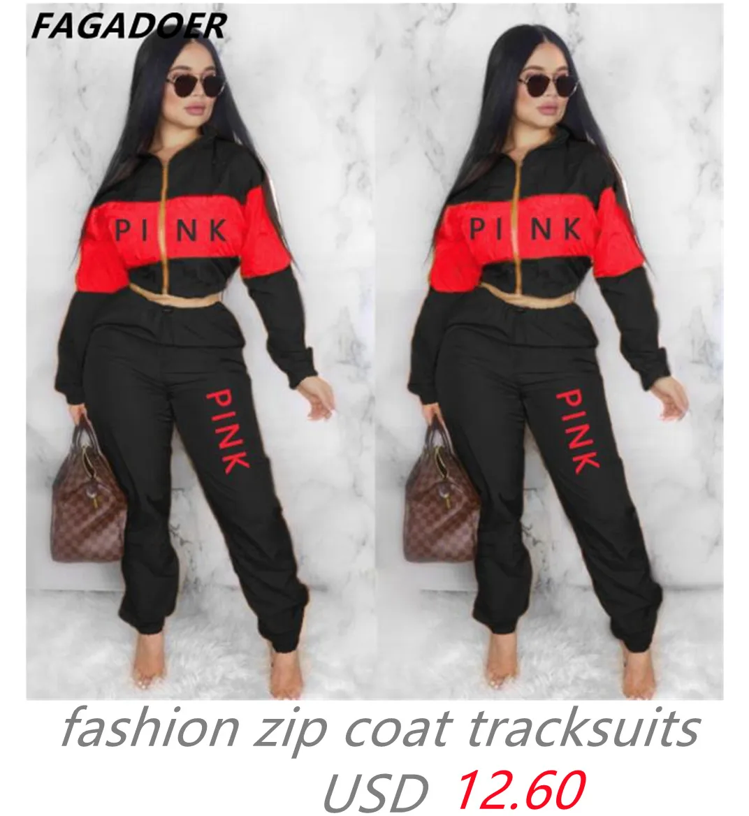 FAGADOER Autumn Winter Baseball Uniform New Women Button Letter Print Coat And Pants Tracksuits Casual 2pcs Outfits Streetwear women's sweat suits sets