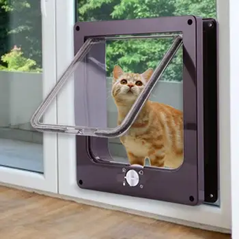 

4 Way Pet Flap Door Lock Dog Kitten Door Fine ABS Plastic Security Gate Cat Flap Door Pet Supplies Security Locks in and out