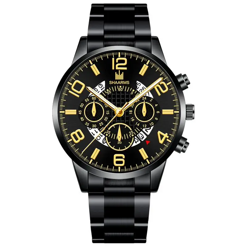 Мужские деловые часы, роскошные часы с ремешком из нержавеющей стали, повседневные водонепроницаемые кварцевые часы, мужские часы с датой и календарем, наручные часы - Цвет: Black Gold