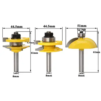 

3Pcs/Set 8MM Shank Raised Panel Cabinet Door Router Bit Set Woodworking Cutter Router Bits Door Knife Tool C90D