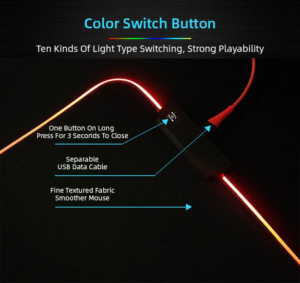 RGB красочный градиентный Коврик Для Мыши для ПК ноутбук игровая Офисная Клавиатура плавный переключатель мигающий стол Нескользящий Резиновый светодиодный светильник