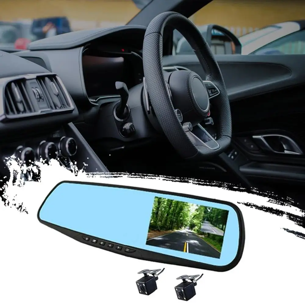 Автомобильный регистратор 4 3 дюймов Hd зеркало заднего вида Двойная камера