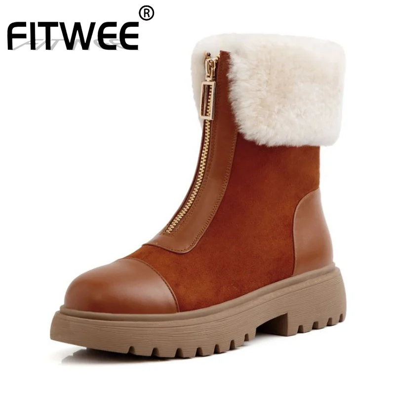 

FITWEE Women Ankle Boots Warm Fur Snow Boots Casual Flats Round Toe Hot Sale Shoes Women Botas Footwear Size 35-40