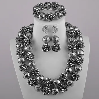 

Silver Crystal Ball Beaded Necklace African Jewelry Set for Nigerian Wedding
