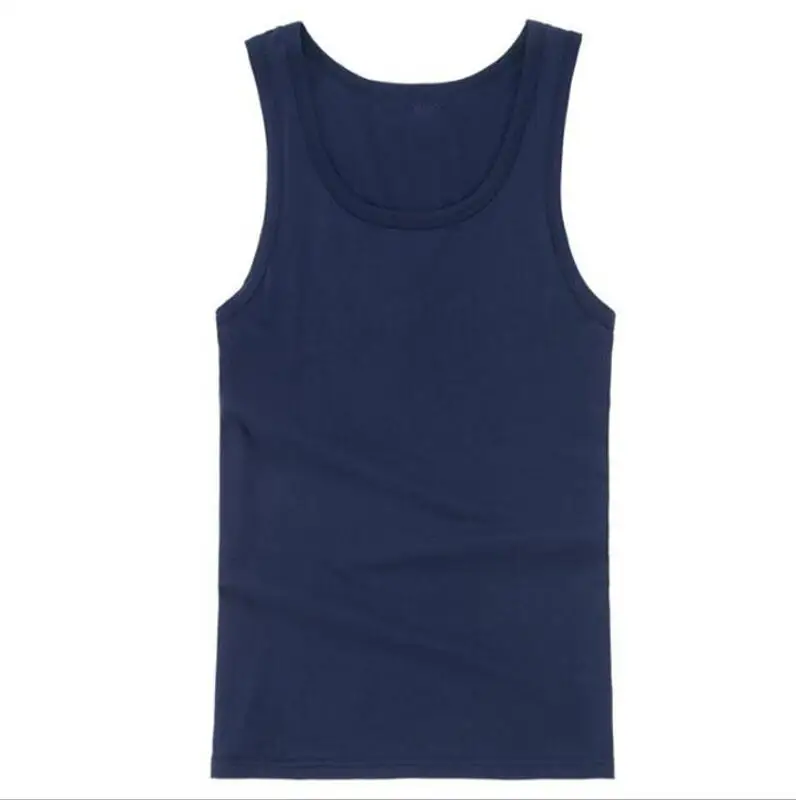 Men Tank Tops Summer Casual Clothing Cotton Slim O Neck Sleeveless Vest Men Tops Solid Color Vest Men Bodybuilding Tank Top - Цвет: Navy