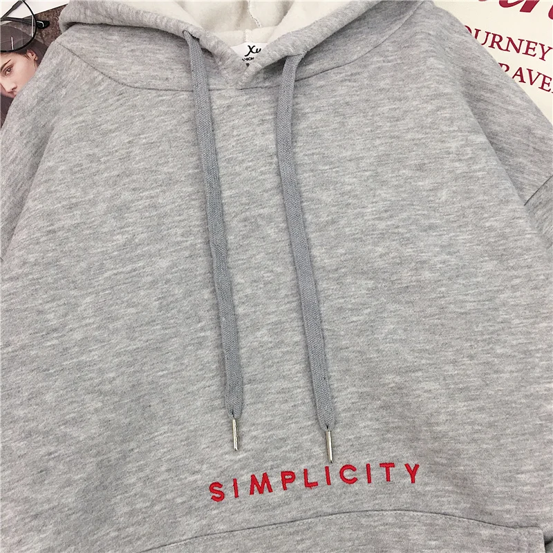  Hoodies Women Thicker Warm Large Letter Print Trendy Pocket Korean Loose Simple All-match Ladies Sw