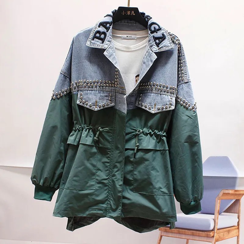 Green Harajuku длинная джинсовая куртка Женское пальто женская одежда женские куртки пальто женская уличная верхняя одежда женская одежда стимпанк - Цвет: Green