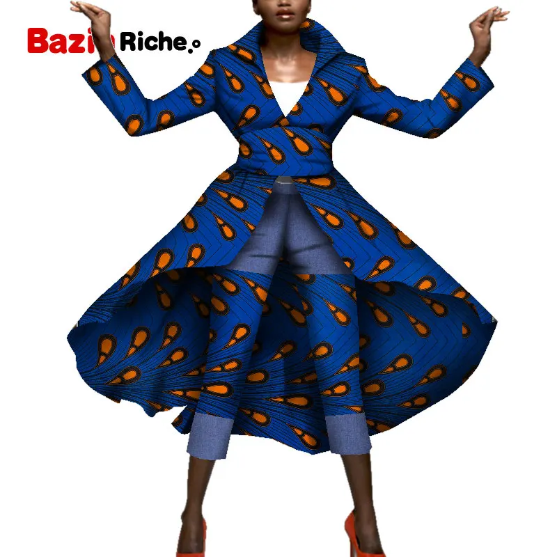2019 Новый повседневный комплект из двух предметов в африканском стиле, топ и штаны, Женская длинная куртка, пальто + девять штанов, 2 предмета
