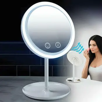 

Portable LED Light Makeup Mirror Magnifying Glasses Beauty Breeze Desktop Cosmetic Mirror Makeup Cosmetic Hand Mirror with Fan