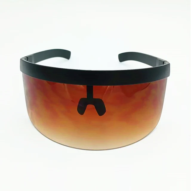 SO&EI Oversized Anti-Peeping One Piece Rimless Sunglasses Men Fashion Outdoor Sports Windproof Goggles Women UV Mask Sun Glasses Black tea