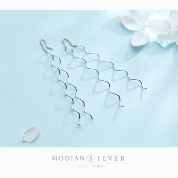 

Modian Genuine 925 Sterling Silver Geometric Wave Drop Earring for Women Fashion Long Chian Dangle Earring Fine Jewelry Brincos
