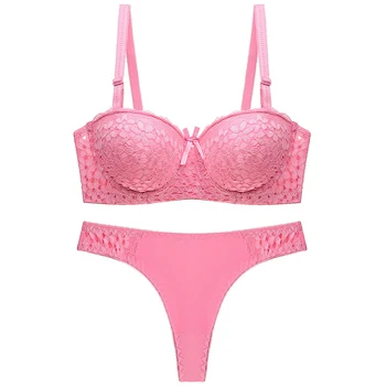 

Sexy Lace Bra Plus Size Bras Briefs Set G String For Women Lingerie Set Push Up Brassiere A B Cup Underwire Bralette Underwear