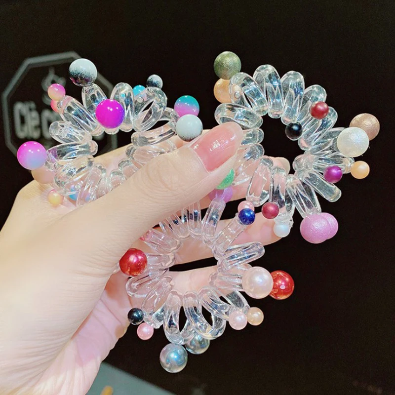 

4pcs Woman Elegant Beaded Hair Ties Beads Girls Scrunchies Rubber Bands Ponytail Holders Hair Accessories Elastic Hair Band