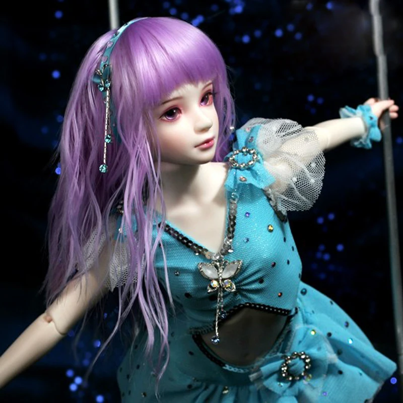 1/3 1/4 1/6 1/8 Bjd 가발, 고온 보라색 물결 와이어 Bjd 가발, BJD 인형 헤어 가발용 SD