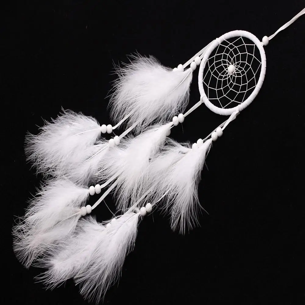 55cm Wind Chimes Handmade Dream Catcher Net White Feathers Wall Hanging Dreamcatcher Craft Gift Christmas Decoration for Home 4