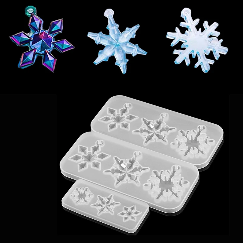 1Set Christmas Snowflake With Hole Pendant Casting Silicone Mold Necklace Decor Handmade Epoxy Resin Mold For DIY Jewelry Making