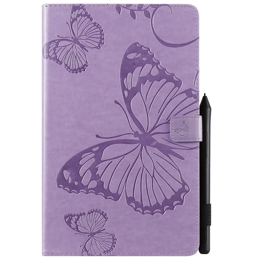 purple Тисненая бабочка из искусственной кожи чехол для samsung Tab A 10,1 SM-T510 SM-T515 T510 T515 чехол с отделением для карт чехол для планшета+ пленка+ ручка - Цвет: purple