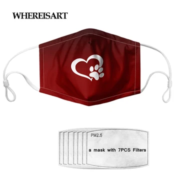 

WHEREISART Gradient Red 3D Paw Heart Pattern Women Face Mask Washable Breathable Adult Mouth Face Mask with 7 Filters mascaras