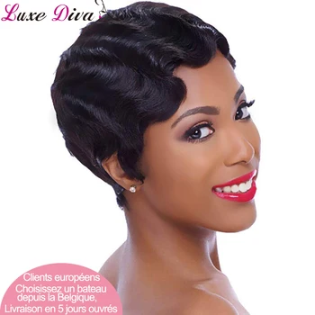 

Luxediva Hair Short Lace Human Hair Wigs For Women Peruvian Wavy Pixie Cut Remy Human Hair Finger Wave Lace Wigs For Black Women