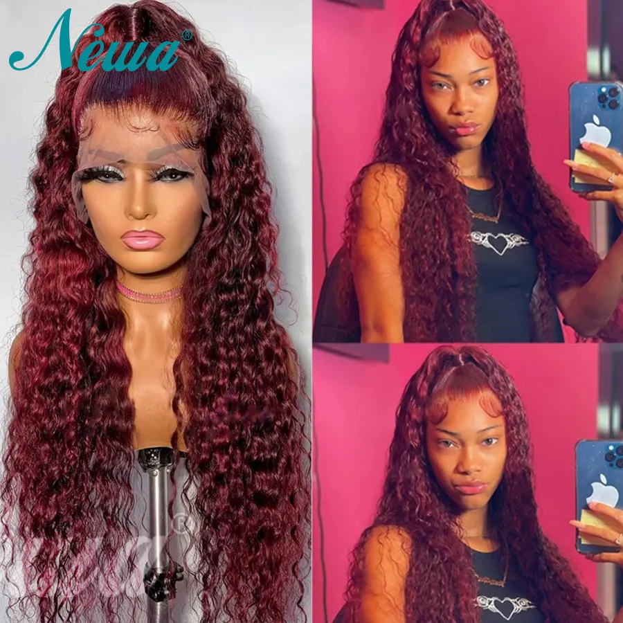 PROD 32800810445 10A Newa Colored Lace Front Human Hair Wigs For Women
13x6 Curly Burgundy Lace Front Wig Copper Red Brazilian Hair Closure Wig