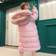 Tcyeek/зимнее пуховое пальто Женская куртка с капюшоном из натурального Лисьего меха корейская куртка на утином пуху Длинные теплые пальто Hiver LW1603